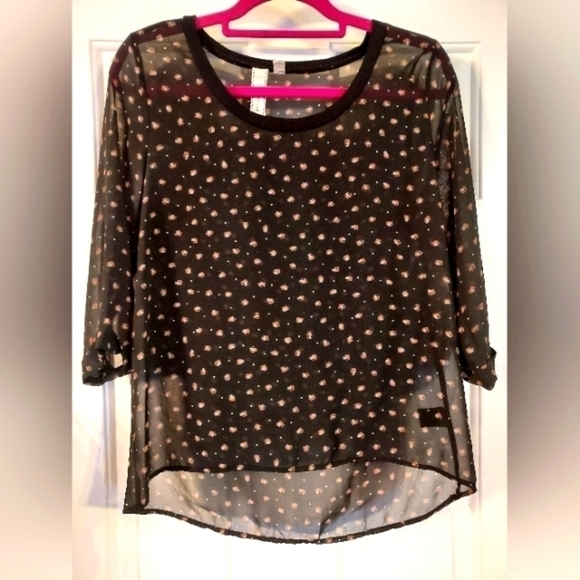 Robin K Tops - ROBIN -K Womens Sheer high/low 3/4 Sleeve Blouse Top Size M.